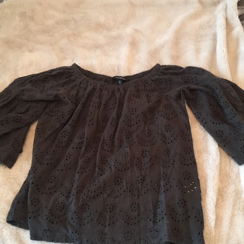 Off the shoulder charcoal gray top